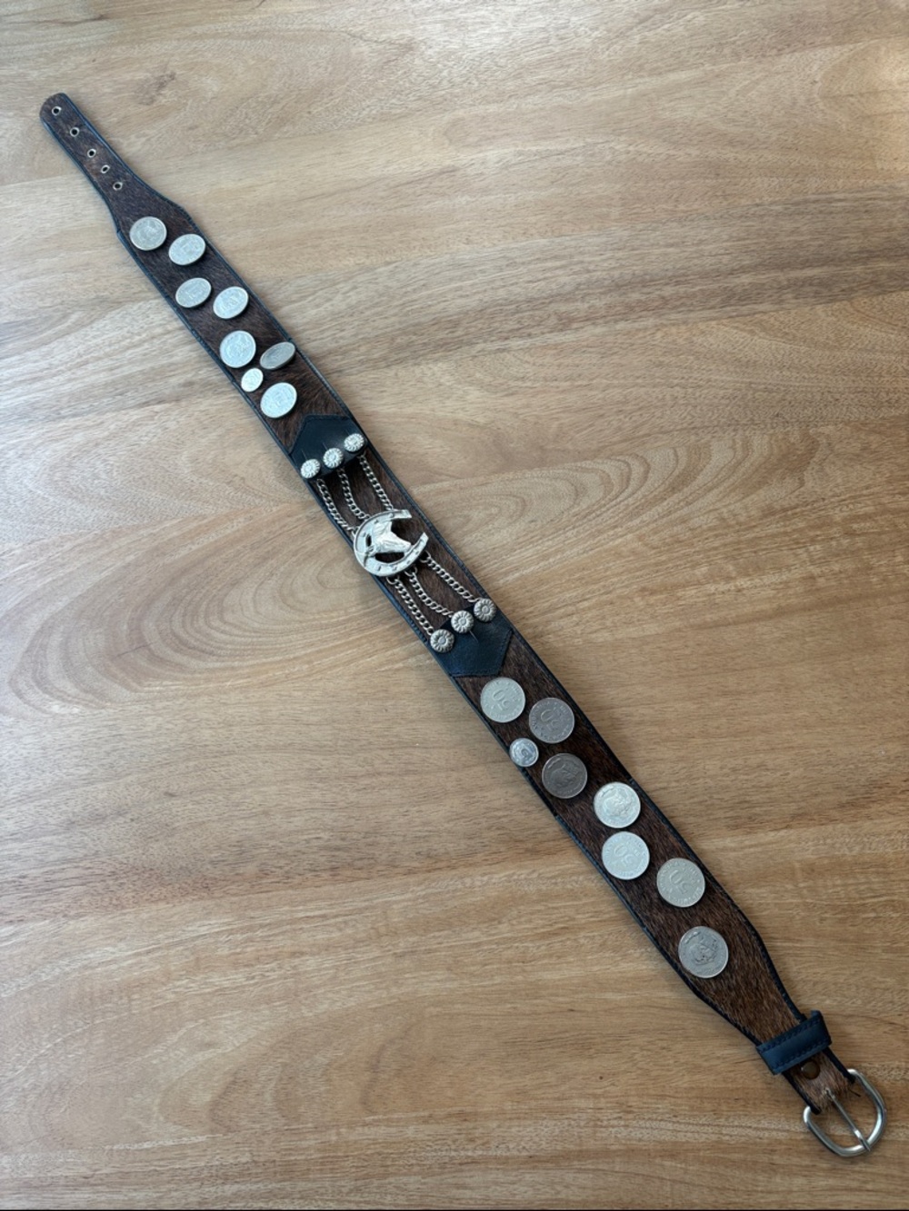Brown and Silver Gaucho Leather Coin-Accented Belt